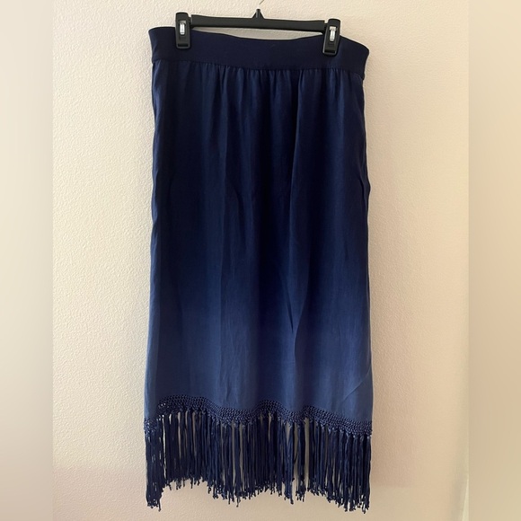 NWT Chico’s Ombre Fringe Francesca Maxi Elastic Waist Skirt Large/12 Blue - Picture 1 of 4